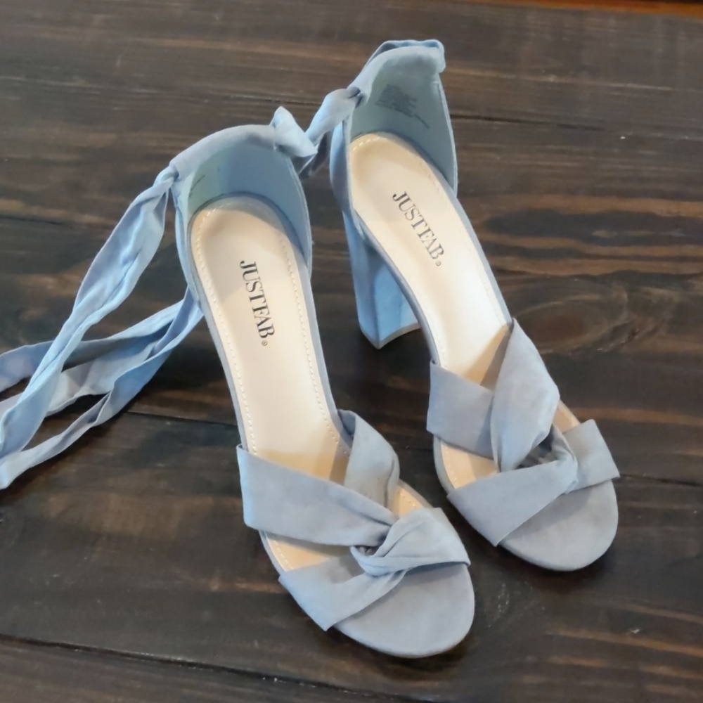 Grey strappy heels